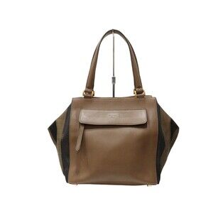 FENDI Pecan Handbag Brown Leather Canvas classic